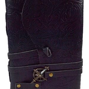 Black Embossed Leather Journal w/ Key & Cord 5" x 7"
