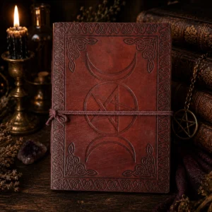 5" x 7" Triple Moon Pentagram Leather Blank Book w/ Cord