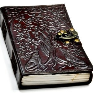 Wolf & Tree Of Life Leather Blank Book w/ Bronze Latch 5" x 7"