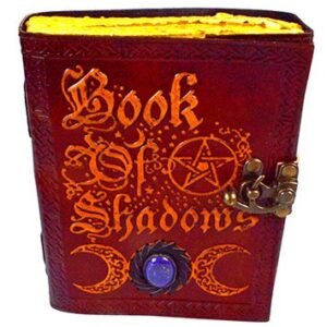 Embossed Book Of Shadows Leather Journal With Latch And Stone Accent