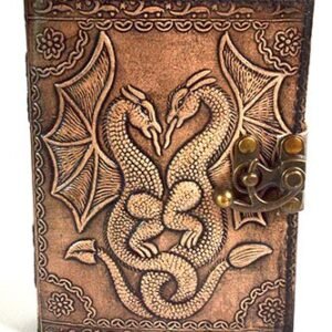 Double Dragon Aged-Look Leather Journal With Latch