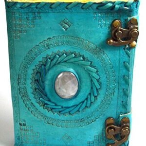 Blue Leather Journal With Stone Accent And Double Latch Closure
