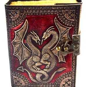 Red Double Dragon Leather Journal With Latch 4 1/2" x 6 1/2" - Unlined