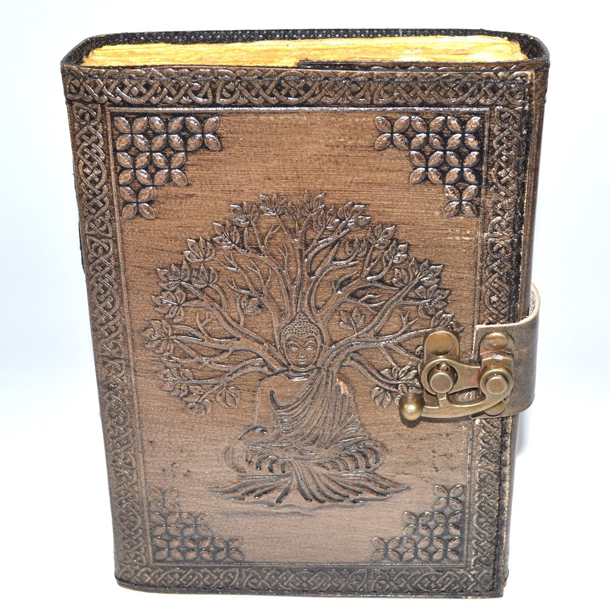 Buddha Tree Of Life Aged-Look Leather Journal With Latch