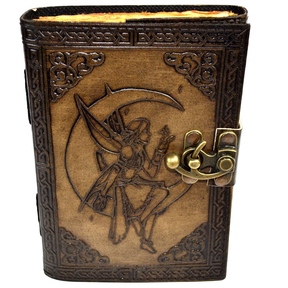 Fairy On Moon Aged-Looking Leather Journal w/ Latch
