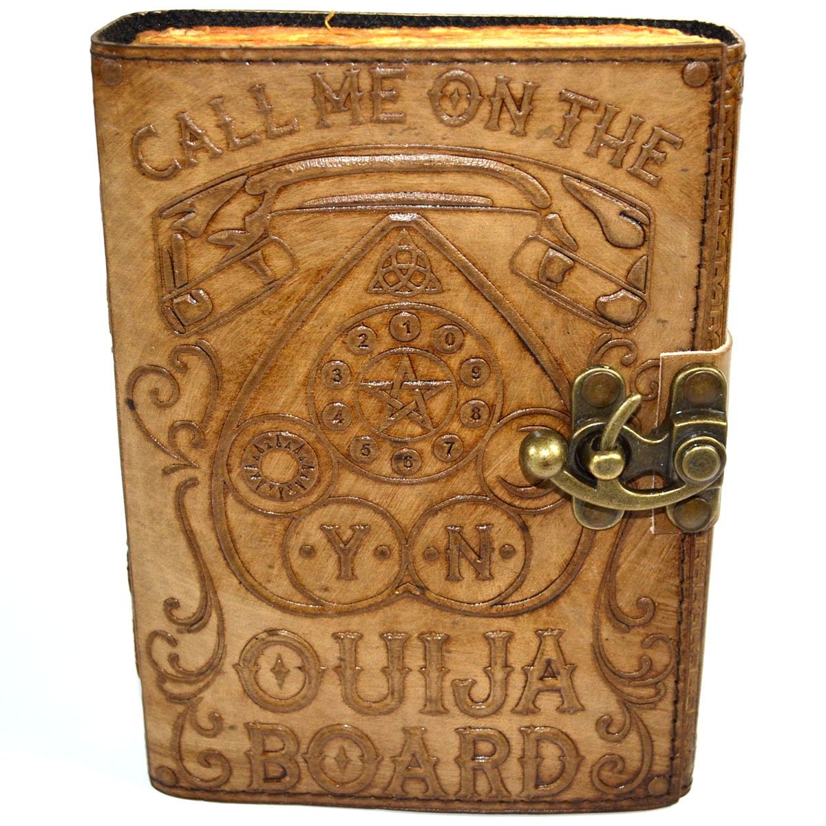 Ouija-Inspired Leather Journal With Latch And Aged-Looking Paper
