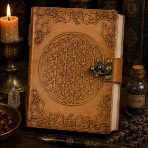 5" x 7" Flower Of Life Embossed Leather Journal w/ Latch