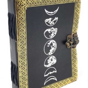 5" x 7" Moon Phase Silver And Black Embossed Leather Journal w/ Latch