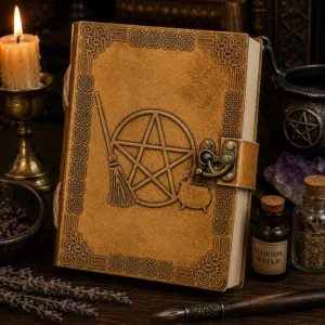 5" x 7" Broom Pentagram Embossed Leather Journal w/ Latch