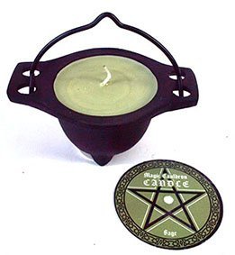 Sage Candle in Iron Cauldron 2 1/2"
