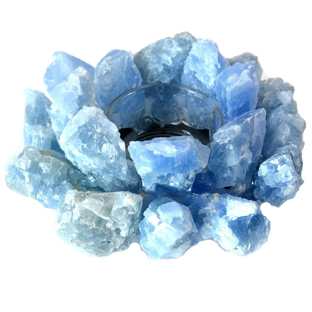 Blue Calcite Tealight Holder With Glass Center