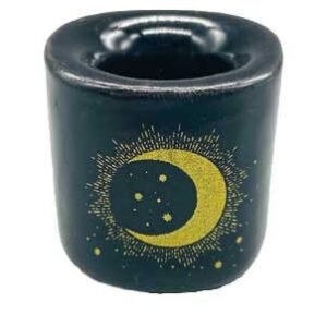 Moon & Star Black Ceramic Chime Candle Holder 1/2"