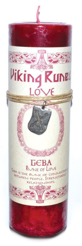 Love Pillar Candle With Geba Rune Pendant 6.25"