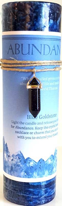 Abundance Pillar Candle With Blue Sandstone Pendant 6 1/4" x 2"