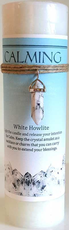 Calming Pillar Candle With White Howlite Pendant 6 1/4" x 2"