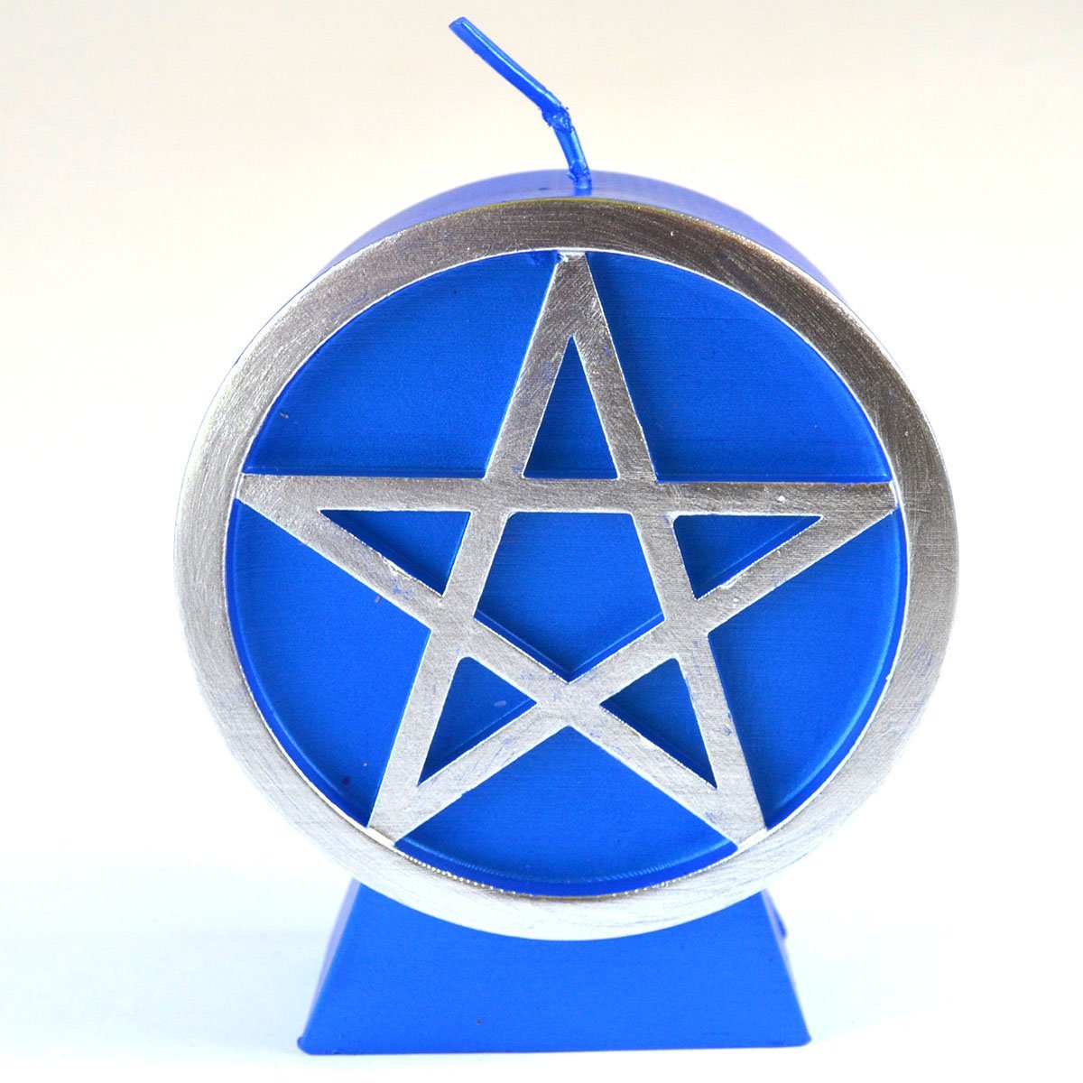 Blue Pentacle Figure Candle w/ Silver Detail 3.5"