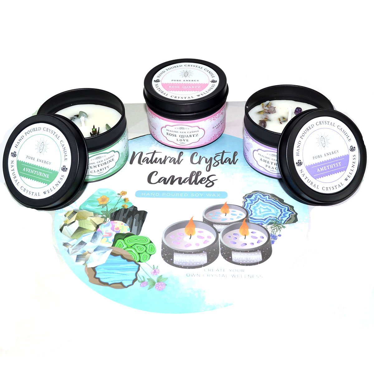 Set Of 18 Mixed Stones Soy Candles 2.5"