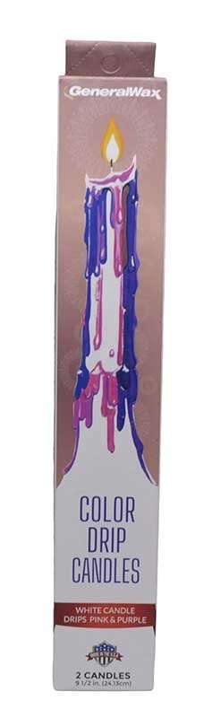 Set Of 2 Pink And Purple Drip Candles 9 1/2"