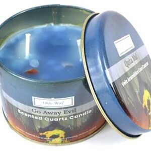 Quita Mal (Go Away Evil) Quartz Tin Candle w/ Crystal Chips