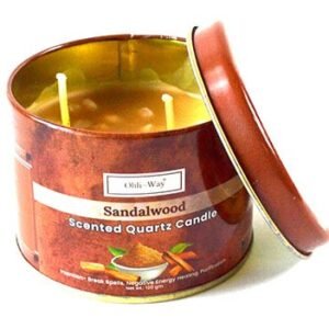 Sandalwood Quartz Tin Candle w/ Crystal Chips