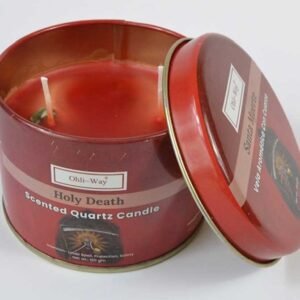 Santa Muerte Quartz Tin Candle w/ Crystal Chips