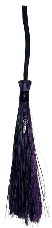 Goddess Black & Purple Besom Broom 21" w/ Amethyst-Style Beads