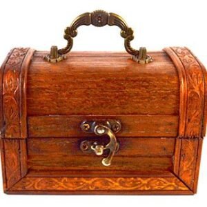 Antique Wood Box With Vintage Trunk Suitcase Styling 4" x 5 1/2" x 3 3/4"