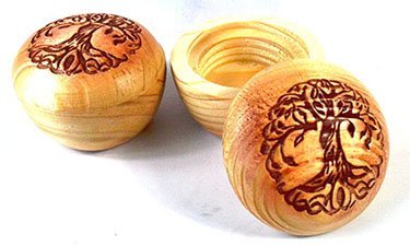 Set Of 2 Tree Of Life Carved Round Wooden Boxes 2 1/2"