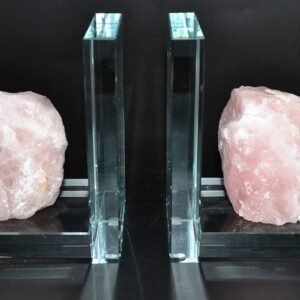 Set Of 2 Rose Quartz Glass Book Ends