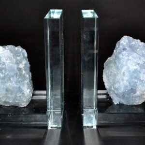 Set Of 2 Blue Calcite Glass Book Ends