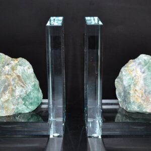 Set Of 2 Fluorite Book Ends in Glass 5.5 x 9.5 x 3.15"