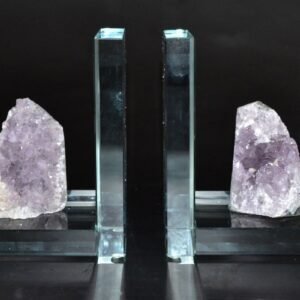 Set Of 2 Amethyst Book Ends in Glass 5.5 x 9.5 x 3.15"