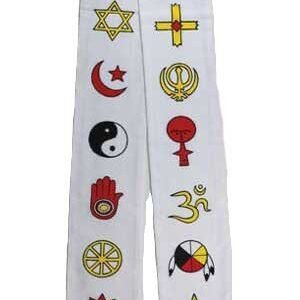 Interfaith Minister's White Stole With 12 Symbols, Cotton & Wax, 4" x 6"