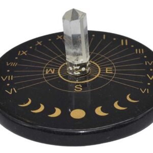 Black Agate & Crystal Sun Clock Altar Tile 3"