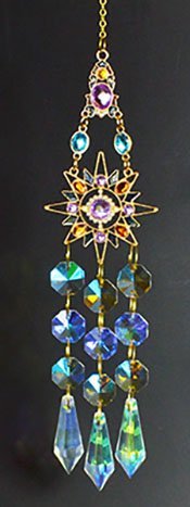 Gold-Toned Sun Suncatcher With Multicolored Gems, 15"