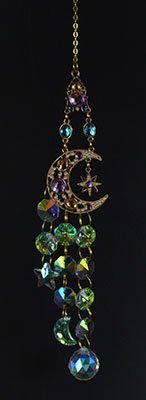 16 1/2" Celestial Sun Catcher With Crescent Moon, Star, And Prism Chains