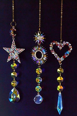 Set Of 3 Sun Catchers w/ Multi-Colored Beads And Gold-Toned Hardware