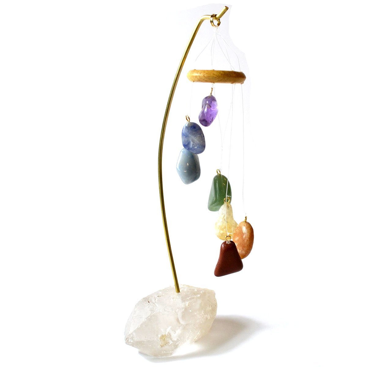 Chakra Table Wind Chime With Quartz Crystal Base 8"