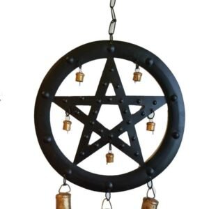 Black Pentagram Wind Chime 9 1/2" Brass And Copper