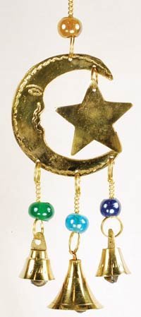 Three Bell Star And Moon Brass Wind Chime 2 1/4"