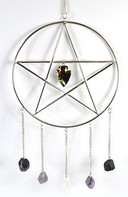 15" x 6" Pentagram With Stones Wall Hanging