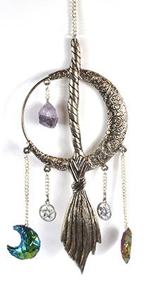 Moon & Broom Pewter Wall Hanging 12" x 3 1/2"