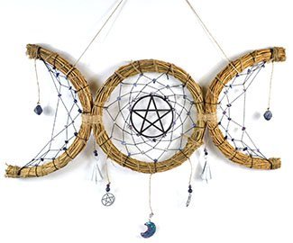 20" x 8" Triple Moon Crystal Wreath Wall Hanging With Pentagram Center