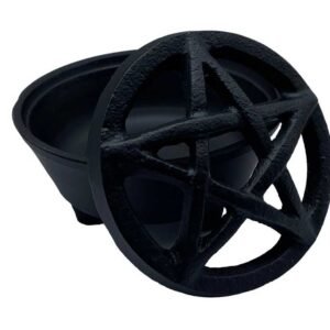 3 1/4" Pentagram Cast Iron Cauldron w/ Lid