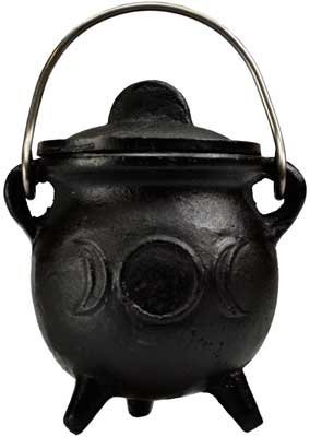3" Triple Moon Cast Iron Cauldron w/ Lid