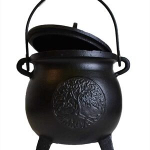 6" Tree Of Life Cast Iron Cauldron w/ Lid