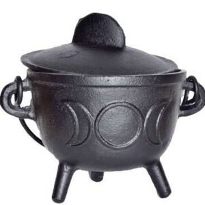 5" Cast Iron Cauldron w/ Lid Triple Moon