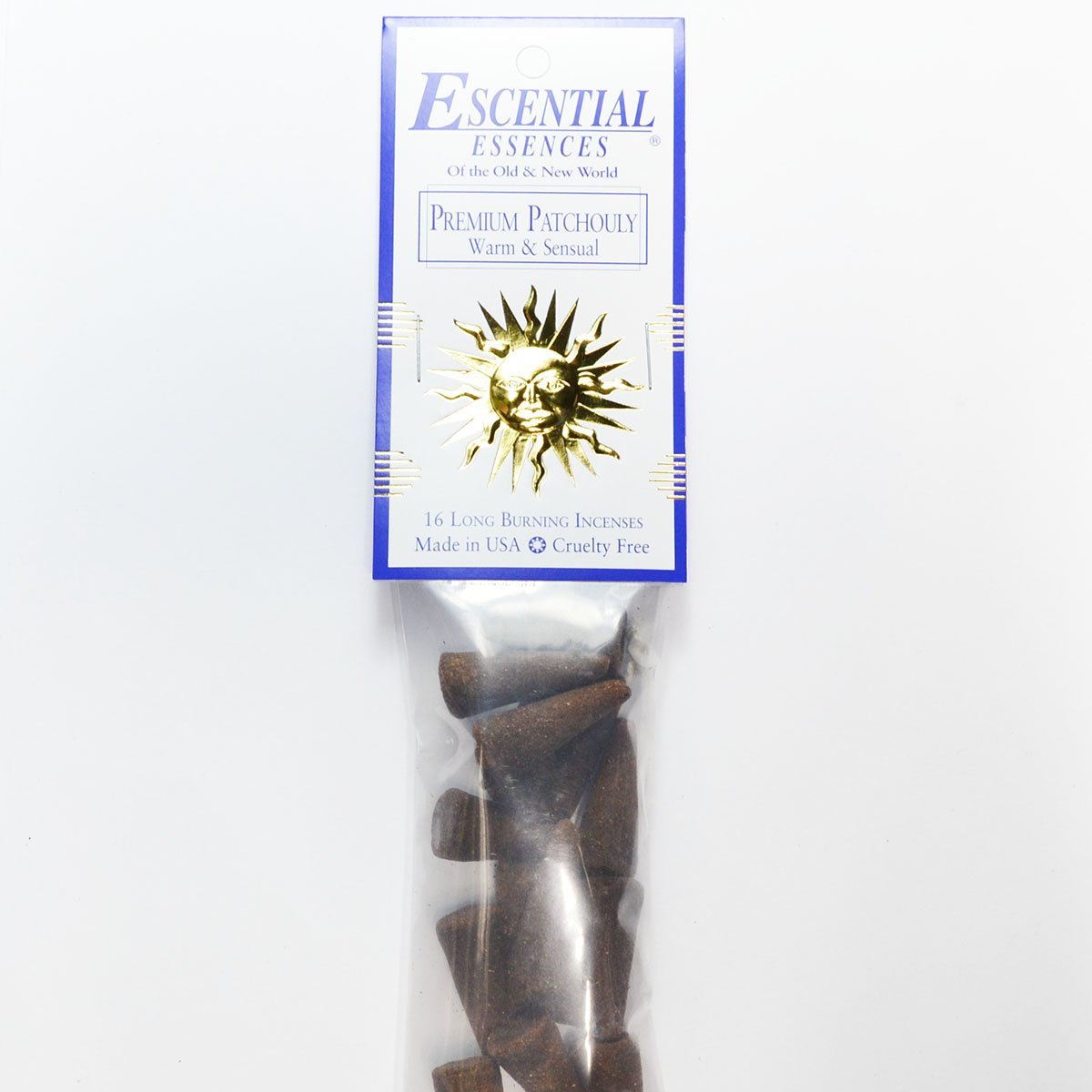 Premium Patchouly Escential Essences Cone Incense 16-Pack