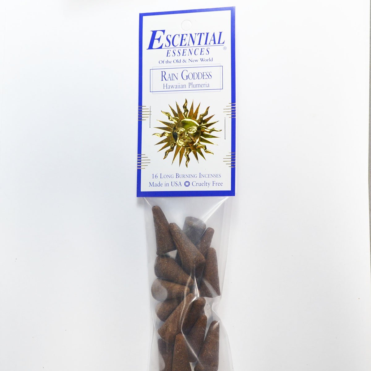 Rain Goddess Escential Essences Cone Incense 16-Pack, Hawaiian Plumeria