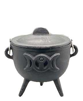 4 1/2" Triple Moon Cast Iron Cauldron w/ Lid